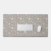 Monogramme Initial Personnalisé Gris Beige Floral (Clavier et souris)