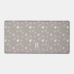 Monogramme Initial Personnalisé Gris Beige Floral