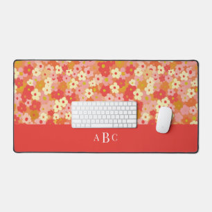 Monogramme Initial Retro Floral Rose Rouge Chaud
