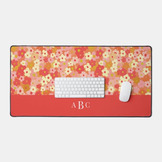 Monogramme Initial Retro Floral Rose Rouge Chaud (Clavier et souris)