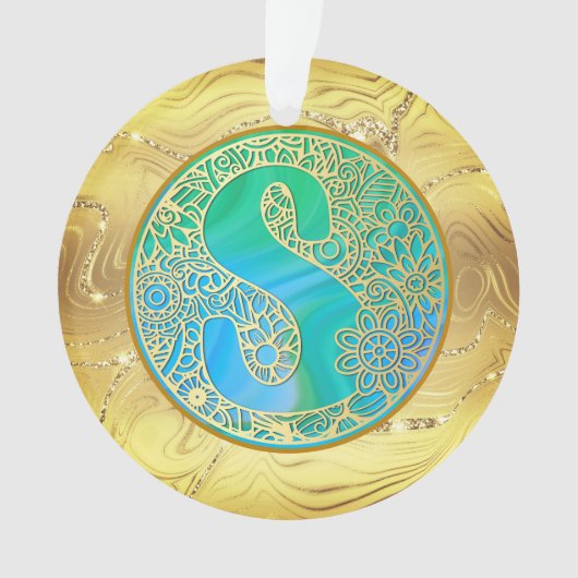 Monogramme Initial S Noël - Or, Turquoise & Bleu (devant)