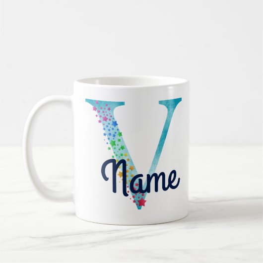 Monogramme initial V Rainbow Star design Café Mug (Gauche)