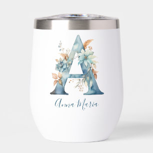 Monogramme Initiale A Cadeau Floral Bleu Aquarelle