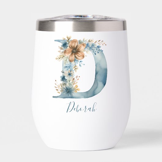 Monogramme initiale D Fleurs bleues aquarelle Cade (Avant)