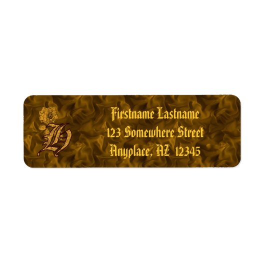Monogramme Initiale H Or Paonée Étiquette d'Adress (Devant)