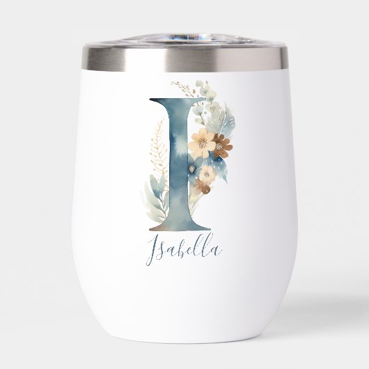 Monogramme Initiale I Cadeau Floral Bleu Aquarelle (Avant)