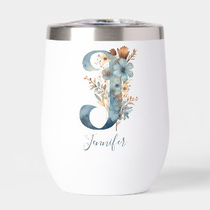 Monogramme Initiale J Cadeau Floral Bleu Aquarelle