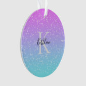 Monogramme initiale nom rose bleu paillettes ombré (devant)