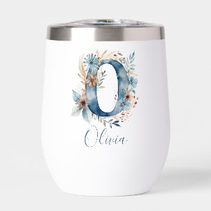 Monogramme Initiale O Cadeau Floral Bleu Aquarelle
