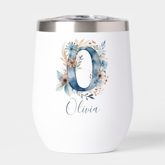 Monogramme Initiale O Cadeau Floral Bleu Aquarelle (Avant)