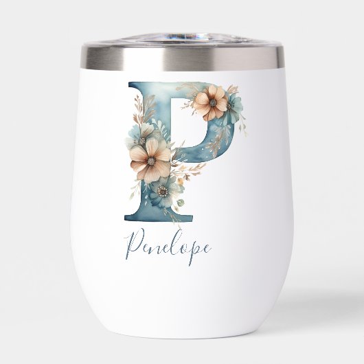 Monogramme Initiale P Cadeau Floral Bleu Aquarelle (Avant)