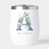 Monogramme Initiale Une Aquarelle Florale Bleue Ca (Avant)
