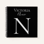 Monogramme Initiales Nom Carnet noir Customisé (Devant)