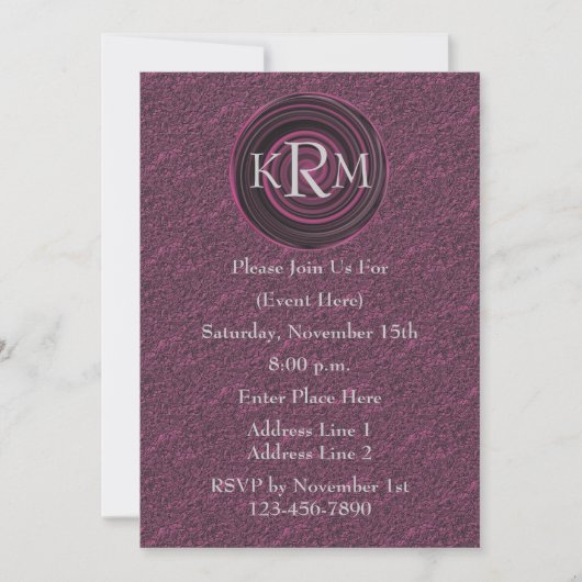 Monogramme Initiales Plum Swirls Invitation (Devant)