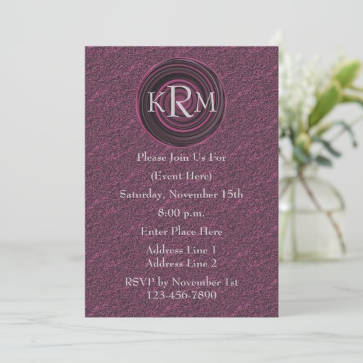 Monogramme Initiales Plum Swirls Invitation (Debout devant)