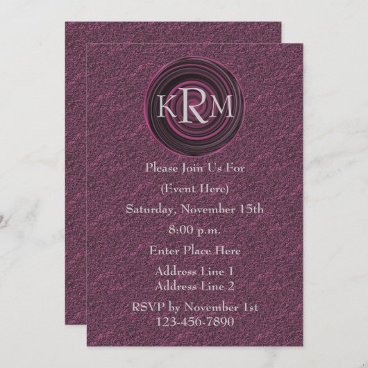 Monogramme Initiales Plum Swirls Invitation (Devant / Derrière)