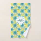 monogramme jaune et bleu floral (Serviette à main)