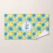monogramme jaune et bleu floral (Serviette à main)
