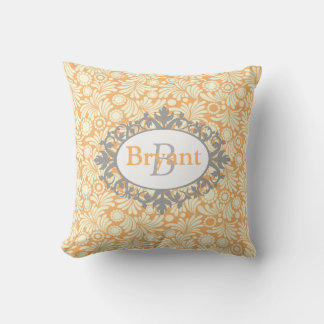 Monogramme jaune et gris Damask Jeu oreiller