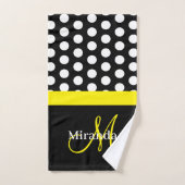 Monogramme jaune noir blanc Polka point (Serviette à main)