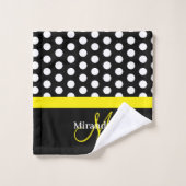Monogramme jaune noir blanc Polka point (Gant de toilette)