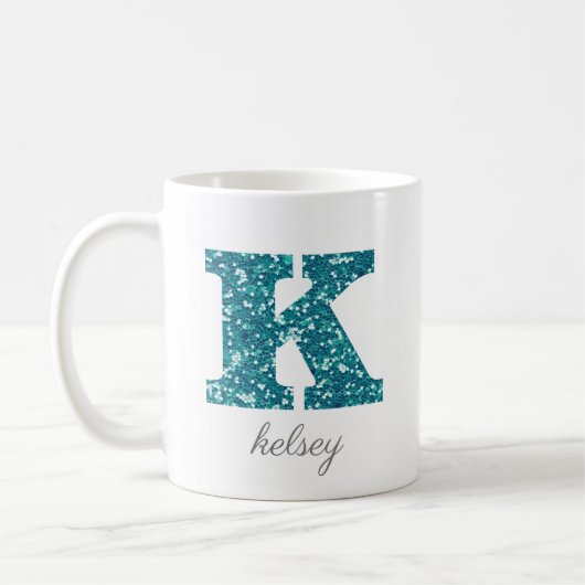 Monogramme K Blue Glittery Mug (Gauche)