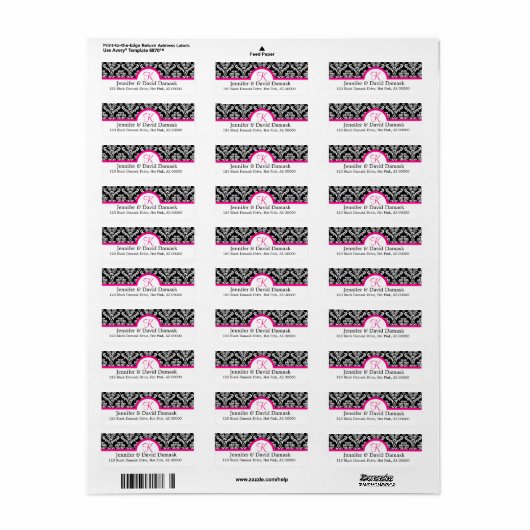 Monogramme K Damask Étiquettes de adresse blancs (Feuille entière)