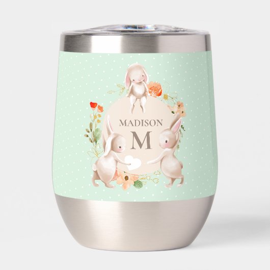 Monogramme Lapin lapins Floral Pâques Personnalisé (Avant)