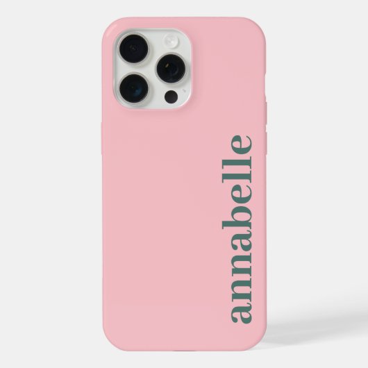 Monogramme Latéral Nom Rose & Minimaliste Vert (Verso)