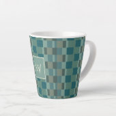 Monogramme Latte Mug Moderne Check in Blue, Olive (Angle droit)