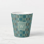 Monogramme Latte Mug Moderne Check in Blue, Olive (Devant)