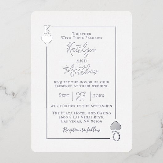 Monogramme Lecture Carte Mariage Real Silver Foil (Recto)