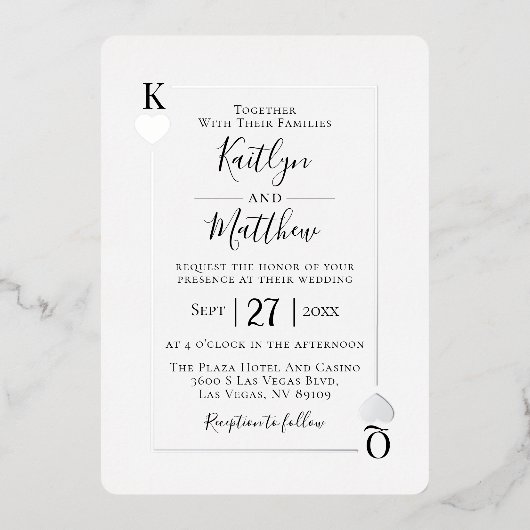 Monogramme Lecture Carte Mariage Real Silver Foil (Recto)