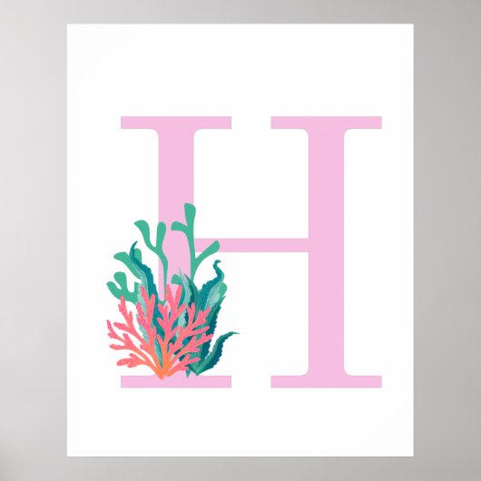 Monogramme lettre initiale H Affiche rose turquois (Devant)