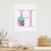 Monogramme lettre initiale H Affiche rose turquois (Cuisine)