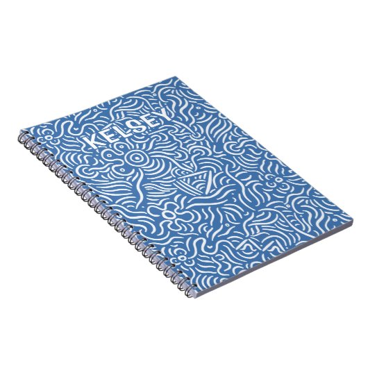 Monogramme Ligne minimale Carnet bleu Art (Côté Droit)