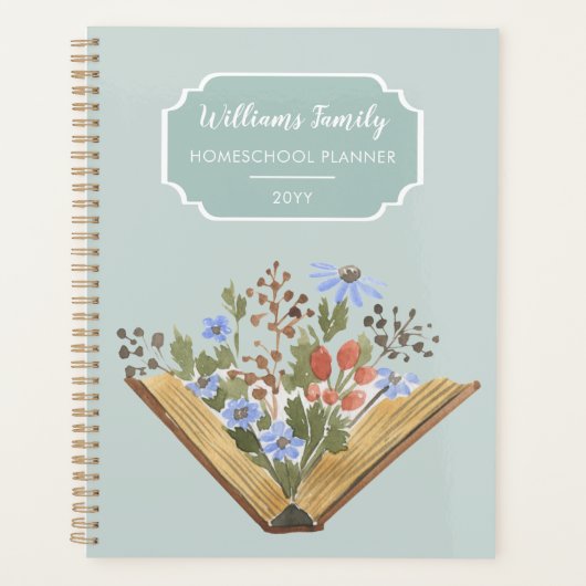 Monogramme Livre Fleurs Famille Homeschool Planner (Devant)