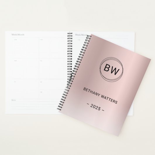 Monogramme Logo Rose Gold Blush Metallic Annuel (Devant avec enveloppe)