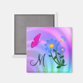 Monogramme M Magnet papillon à fleurs (Recto/Verso)