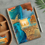 Monogramme marbre aquarelle or turquoise orange<br><div class="desc">Un carré brillant et faux or avec une typographie de script monogramme initial recouvre un arrière - plan d'aquarelle couleur jaune, bleu turquoise, veiné or, et un riche, élégant, tendance, de nom annuel. Personnalisez avec votre initiale. Ce planificateur est disponible en 2 tailles : petites (5, 5 po x 8,...</div>