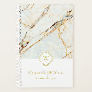 Monogramme Marbre Elegant Blanc Or 5.5x8.5 Planifi