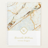 Monogramme Marbre Elegant Blanc Or 8.5x11 Planific (Devant)