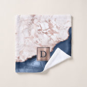 Monogramme Marbre Rose Gold Agate Bleu Marine (Gant de toilette)
