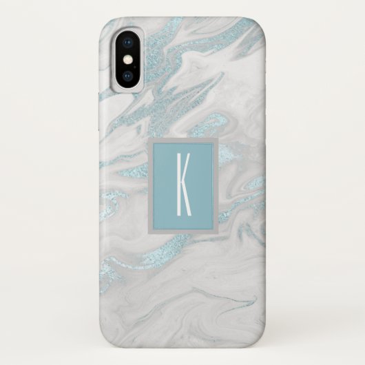 Monogramme marbré Turquoise Coque iPhone X (Dos)