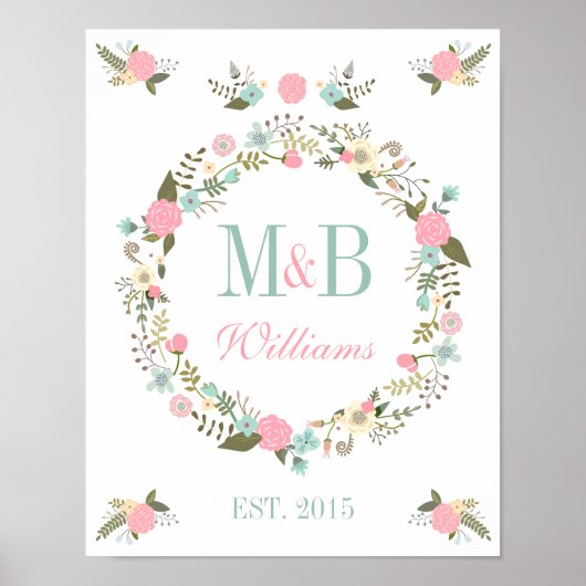 Monogramme mariage affiche imprimé Floral boho mar (Devant)