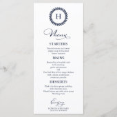 Monogramme Mariage Cartes de menu Marine Bleu (Devant)