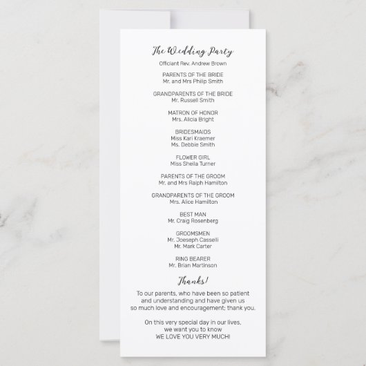 Monogramme Mariage Cérémonie Programme 4x9 Carte (Dos)