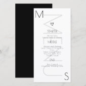 Monogramme Mariage Coeur Noir Blanc Menu (Devant / Derrière)