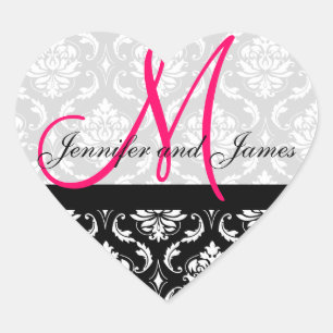 Monogramme Mariage damassé Favoriser Stickers Rose