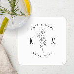 Monogramme Mariage de Bohême moderne<br><div class="desc">Dessous de verre monogramme mariage sur mesure avec logo d'arche bohème moderne avec dessin à la main style feuillage.</div>
